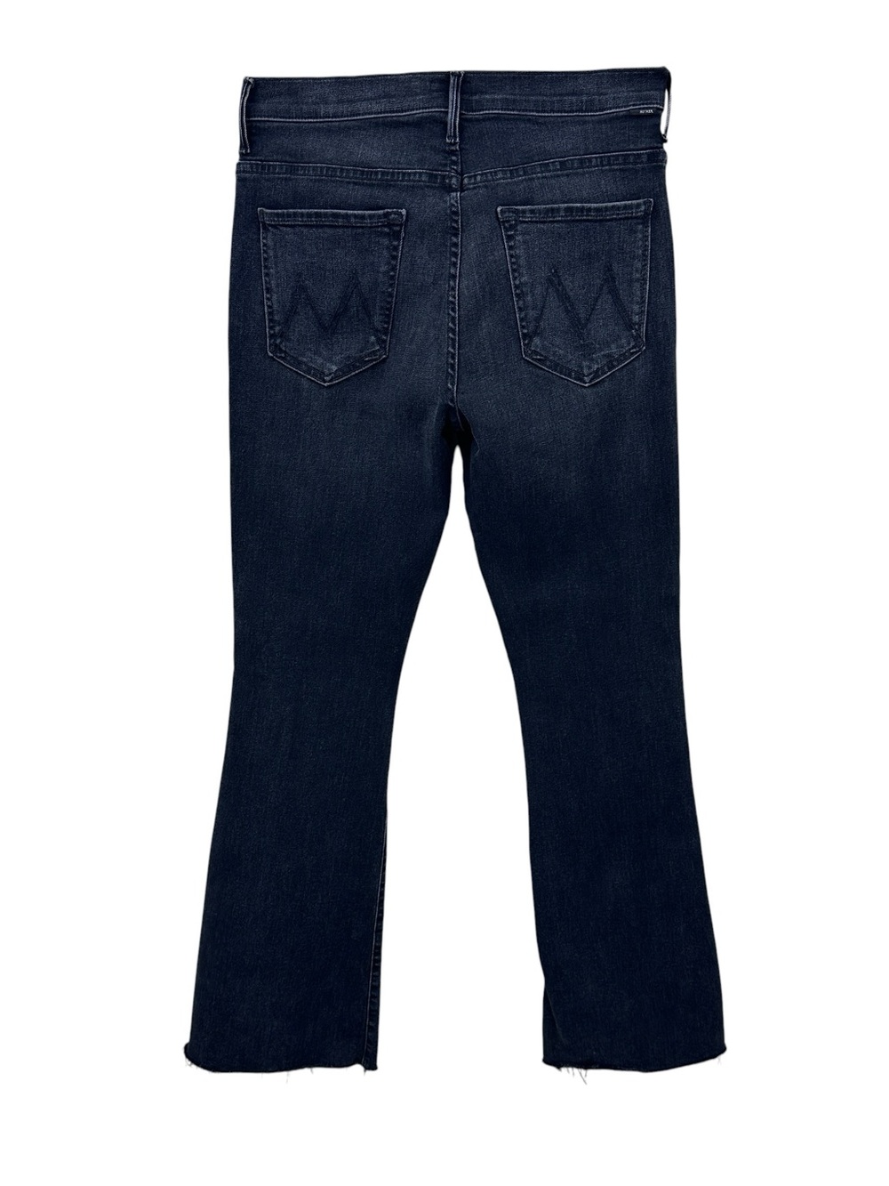 MOTHER The Weekender Fray Flare Jeans Night Shadow Raw Hem Black